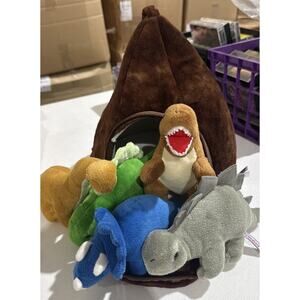 Prextex Dino Cave Plush Set 5 Dinosaurs Carry Case Toy Bundle Kids